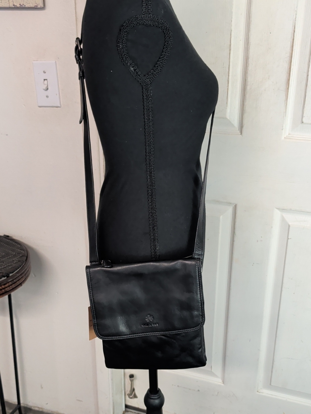Oak & Tan Handmade Black Leather Crossbody Bag NWT